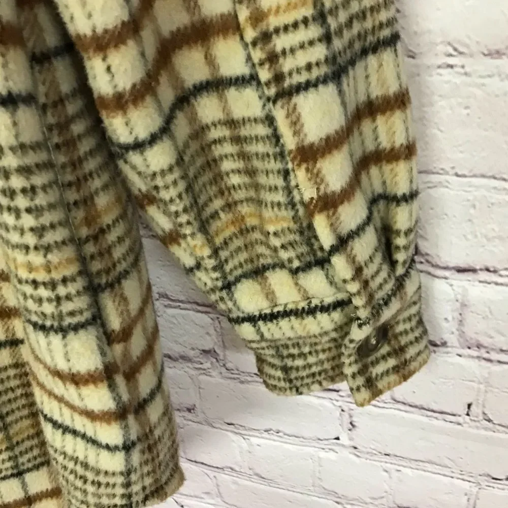 NWOT JOIE Oversized Neutral Plaid Button Up Casual Wool Blend Jacket Shacket M